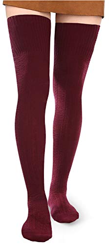 Moon Wood Overknees Strümpfe Damen Extra Lange Thigh High Socks Soft Warme Überkniestrümpfe Damen Baumwolle Strick Oberschenkelsocken Burgundy von Moon Wood