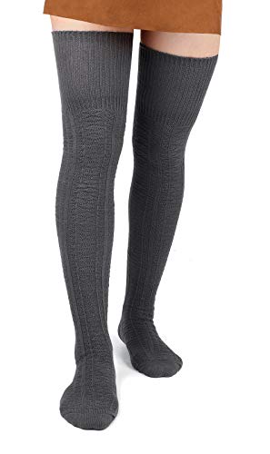 Moon Wood Overknees Strümpfe Damen Extra Lange Thigh High Socks Soft Warme Überkniestrümpfe Damen Baumwolle Strick Oberschenkelsocken Dunkelgrau von Moon Wood