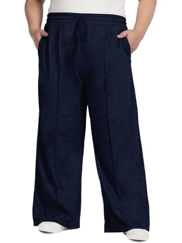 Moon Wood Damen Jogginghose Baggy Weite Stoffhose Geradem Bein mit Elastischem Bund Bequeme Trainingshose Freizeithose Große Größen 5XL Marineblau von Moon Wood