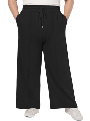 Moon Wood Damen Jogginghose Baggy Weite Stoffhose Geradem Bein mit Elastischem Bund Bequeme Trainingshose Freizeithose Große Größen Schwarz 3XL Moon Wood Damen Jogginghose Baggy Weite Stoffhose Geradem Bein mit Elastischem Bund Bequeme Trainingshose Freizeithose Große Größen Schwarz 3XL von Moon Wood