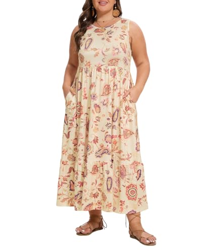 Moon Wood Damen-Maxikleid in Übergröße, ärmellos, locker, einfarbig, lässig, lang, mit Taschen, Cashew, 5X-Large Plus Moon Wood Damen-Maxikleid in Übergröße, ärmellos, locker, einfarbig, lässig, lang, mit Taschen, Cashew, 5X-Large Plus von Moon Wood