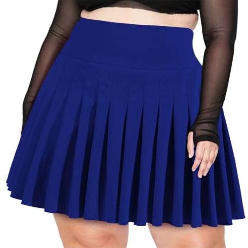 Moon Wood Damen Mini Skater Rock mit Shorts Basic Stretch Taille A-Linie Tennisrock Lässig Skirt Kurz Röcke Große Größen, Königsblau,3XL von Moon Wood