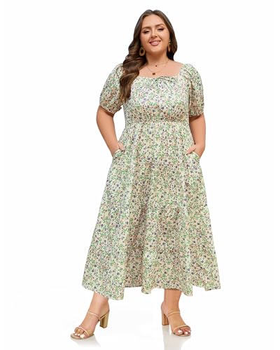 Moon Wood Damen Sommerkleid Freizeit Boho BlumenKleid MaxiKleid mit Square Neck und Kurzarm Floral 01 XXL Moon Wood Damen Sommerkleid Freizeit Boho BlumenKleid MaxiKleid mit Square Neck und Kurzarm Floral 01 XXL von Moon Wood
