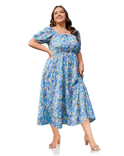 Moon Wood Damen Sommerkleid Freizeit Boho BlumenKleid MaxiKleid mit Square Neck und Kurzarm Floral 03 XXL Moon Wood Damen Sommerkleid Freizeit Boho BlumenKleid MaxiKleid mit Square Neck und Kurzarm Floral 03 XXL von Moon Wood