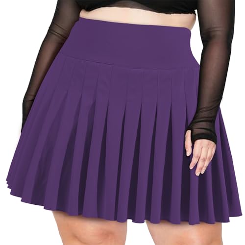Moon Wood Damen-Tennisrock in Übergröße, plissiert, hohe Taille, athletischer Golfröcke mit Shorts, Dunkles Violett, 5XL von Moon Wood