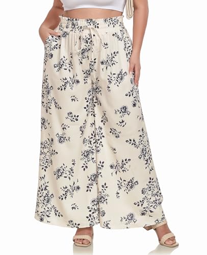 Moon Wood Hose Weites Bein Damen Sommer Boho Freizeit Lässig Stoffhose mit Rüschen Elastische Hohe Taille Palazzo Hosen mit Taschen Große Größen XXL Floral 02 Moon Wood Hose Weites Bein Damen Sommer Boho Freizeit Lässig Stoffhose mit Rüschen Elastische Hohe Taille Palazzo Hosen mit Taschen Große Größen XXL Floral 02 von Moon Wood