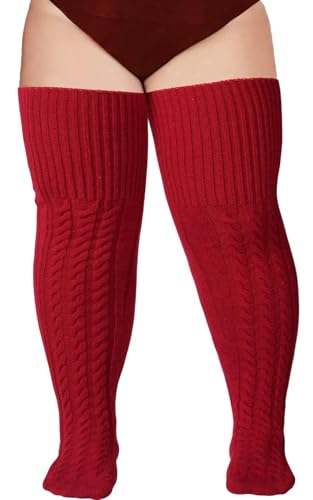 Moon Wood Overknees Strümpfe Damen Große Größen Woll Baumwolle Thigh High Socks Warm Extra Lange Oberschenkelhohe Socken mit Garter von Moon Wood