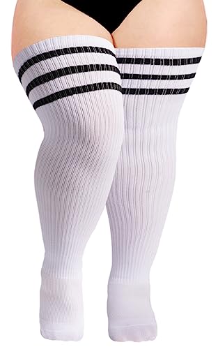 Moon Wood Overknees Strümpfe Damen Baumwoll Strick Extra Lang Gestreifte Thigh High Socks Halloween Lässige Hoch Booten Strümpfe Plus Size von Moon Wood