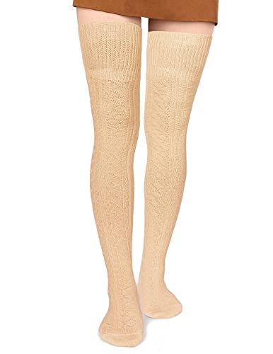 Moon Wood Overknees Strümpfe Damen Extra Lange Thigh High Socks Soft Warme Überkniestrümpfe Damen Baumwolle Strick Oberschenkelsocken Beige von Moon Wood
