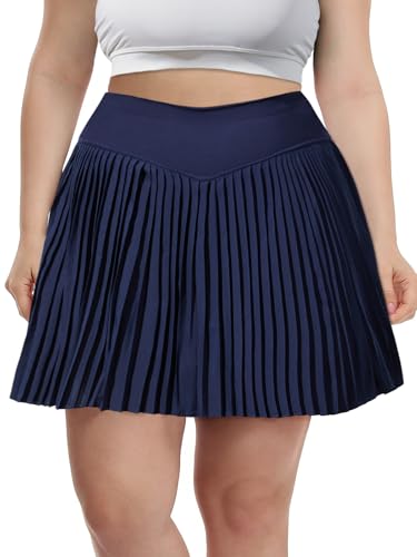 Moon Wood Tennisrock Damen Große Größen Sport Rock Skort mit Hose drunter & Taschen, V-Bund Hohe Taille Faltenrock für Tennis Golf Sommer XXL von Moon Wood