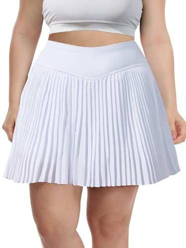 Moon Wood Tennisrock Damen mit Hose Drunter Crossover Faltenrock Minirock Elastische Taille Golf Sport Rock Skirt Große Größen von Moon Wood