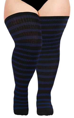 Moon Wood Overknee Strümpfe Damen Thigh Highs Extra Lang Overknees kniestrümpfe Damen Baumwoll Oberschenkelhohe Socken Lang StiefelStrümpfe Große Größen Schwarz & Blau von Moon Wood