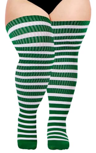 Moon Wood Overknee Strümpfe Damen Thigh Highs Extra Lang Overknees kniestrümpfe Damen Baumwoll Oberschenkelhohe Socken Lang StiefelStrümpfe Große Größen Grün & Weiß von Moon Wood