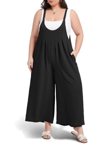 Overalls in Übergröße für Damen, weites Bein, lockere Passform, Overall, Sommer, leger, Schwarz, 4XL Mehr von Moon Wood