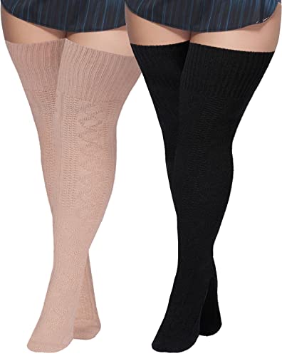 Wolle Oberschenkelhohe Socken über dem Knie Socken Oberschenkelhohe Strümpfe Extra Lange Stiefel Dicke Socken Beinstulpen für Frauen, Schwarz, Beige, Einheitsgröße von Moon Wood