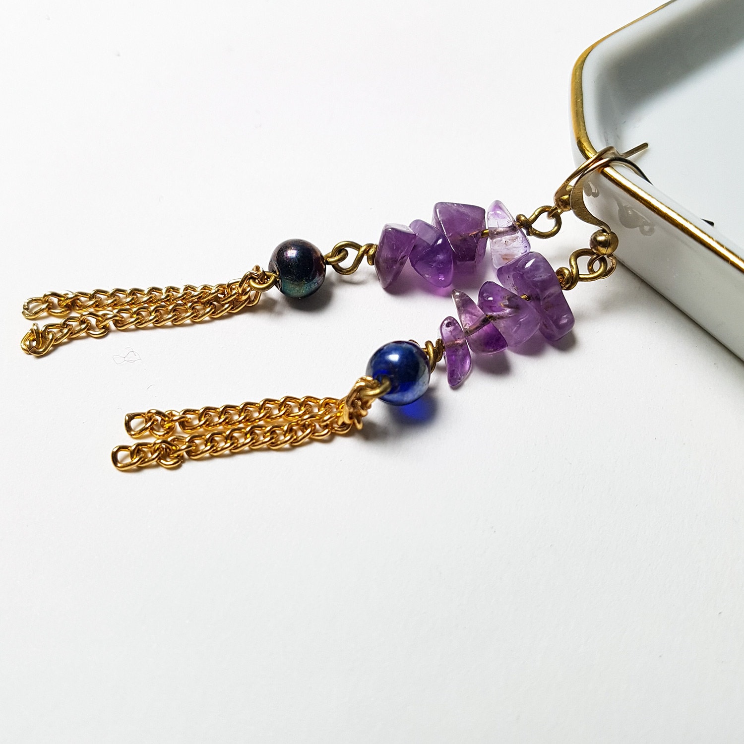 Amethyst Kronleuchter Ohrringe, Handgemachter Schmuck, Romantisch, Baumeln Lange Boho von MoonDanceCrafted