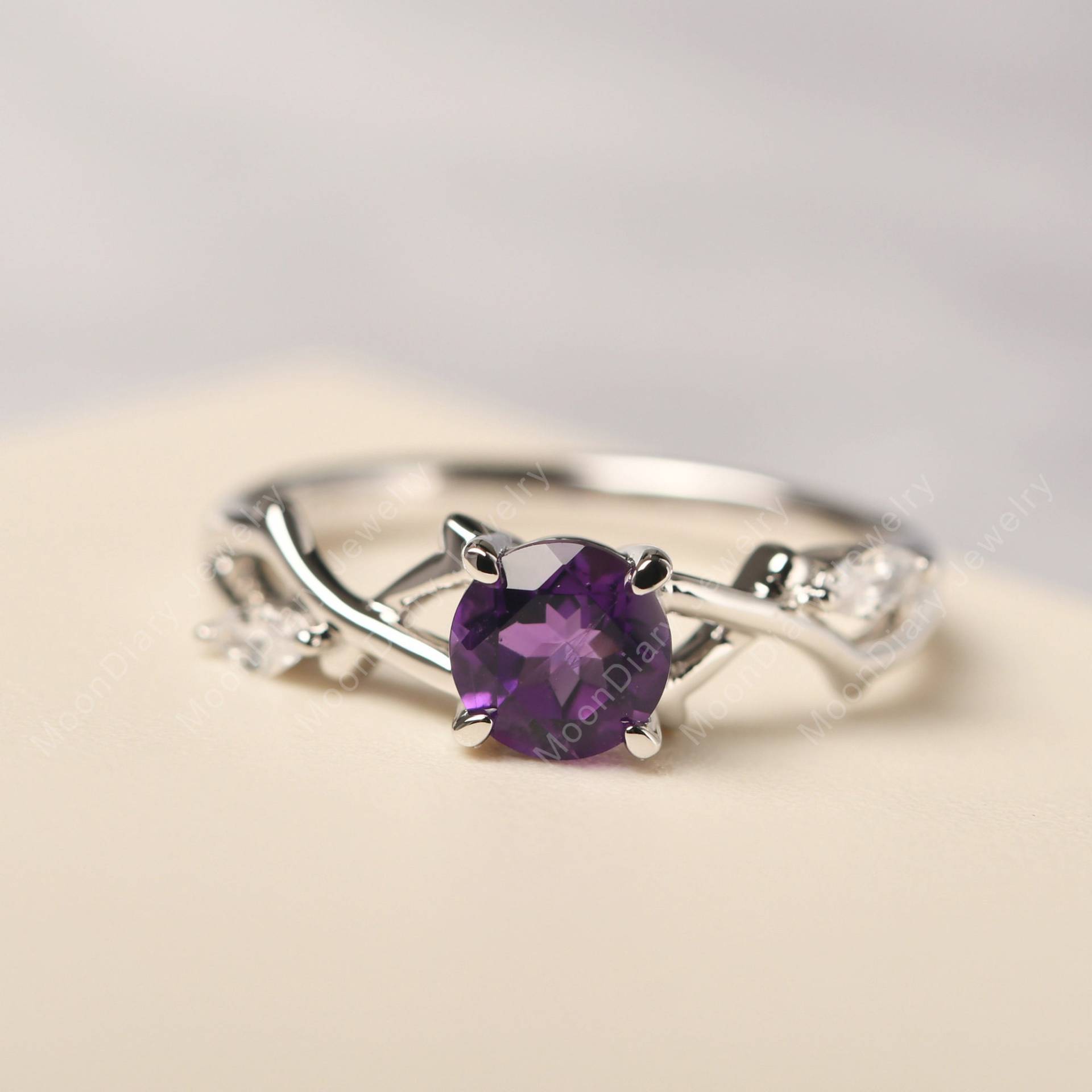 Amethyst Ast Ehering Rund Geformt Silber Zweig Ring Februar Geburtsstein von MoonDiaryJewelry