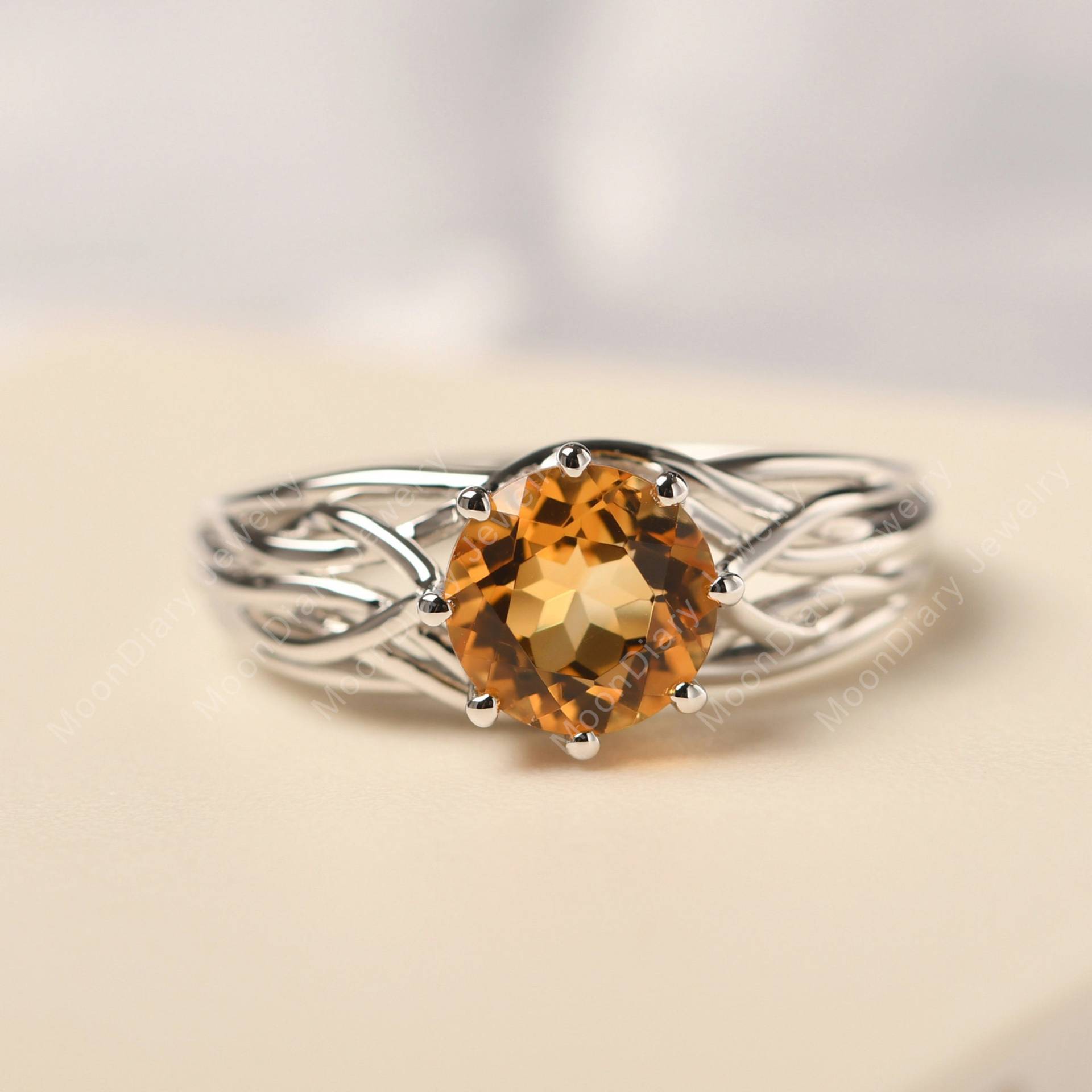 Citine Ring Sterling Silber Unikat Verlobungsring Gelber Stein Für Frauen von MoonDiaryJewelry