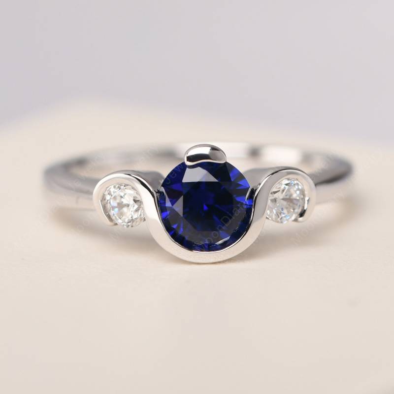 Dunkelblau Saphir Ehering Sterling Silber Rundschliff September Geburtsstein Ring von MoonDiaryJewelry