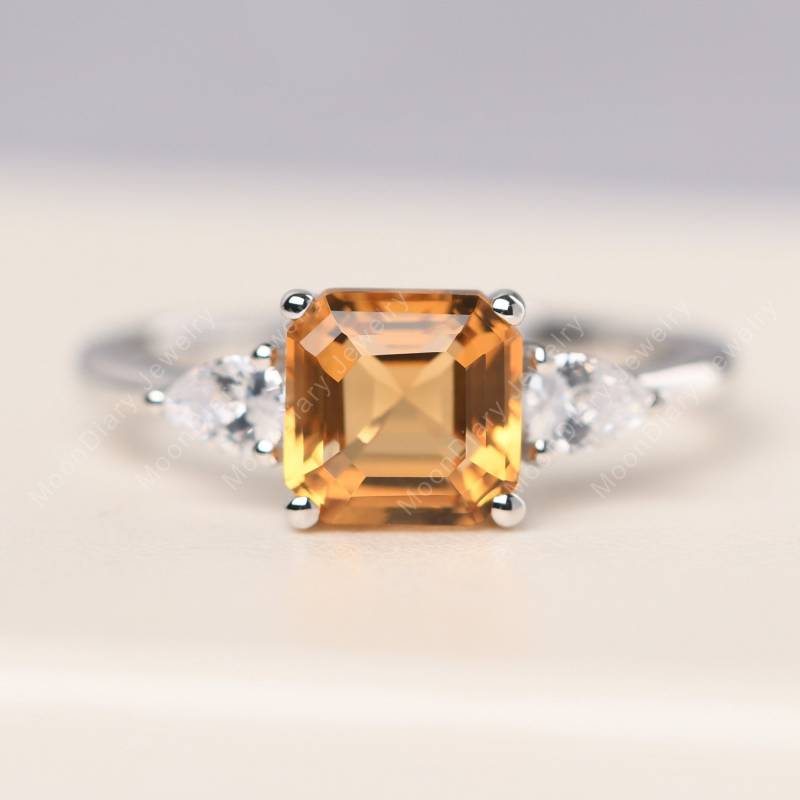 Echte Citrin Versprechen Ring Mit Birne Seite Stein Asscher Schnitt Solid Silber November Geburtsstein von MoonDiaryJewelry