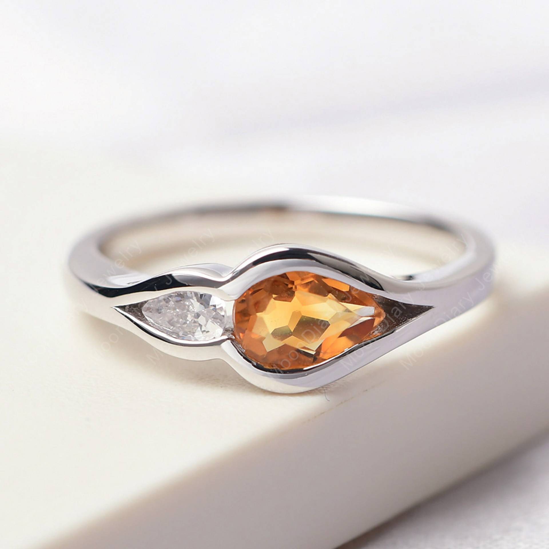 Echter Citrin Zwei Stein Ring Birnenförmig Erbsen in Einem Pod Beste Freunde Geschenke November Geburtsstein von MoonDiaryJewelry