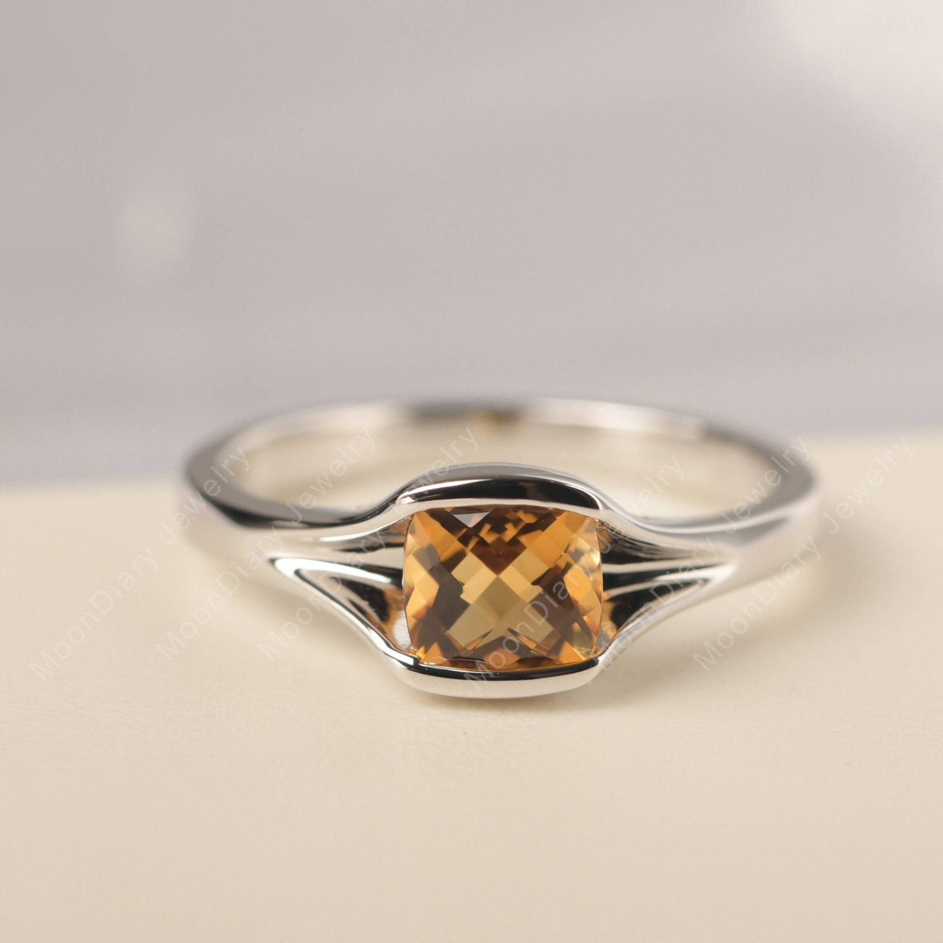 Echter Natürlicher Facettierte Citrin Statement Ring 14K Weiß Gold Gelb Edelstein November Geburtsstein von MoonDiaryJewelry