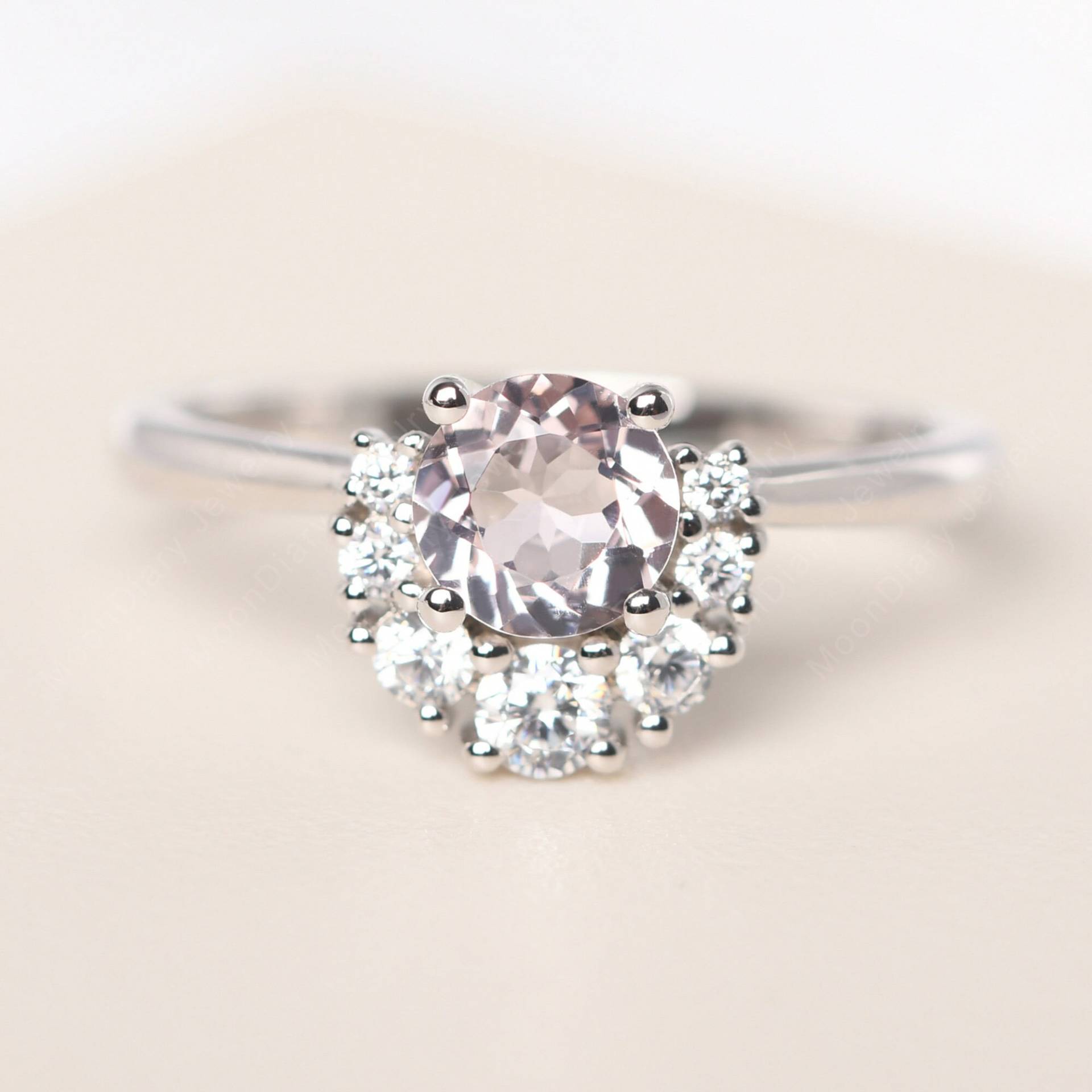 Echter Rosa Morganit Verlobungsring Rundschliff Sterling Silber Halb Heiligenschein Ring von MoonDiaryJewelry