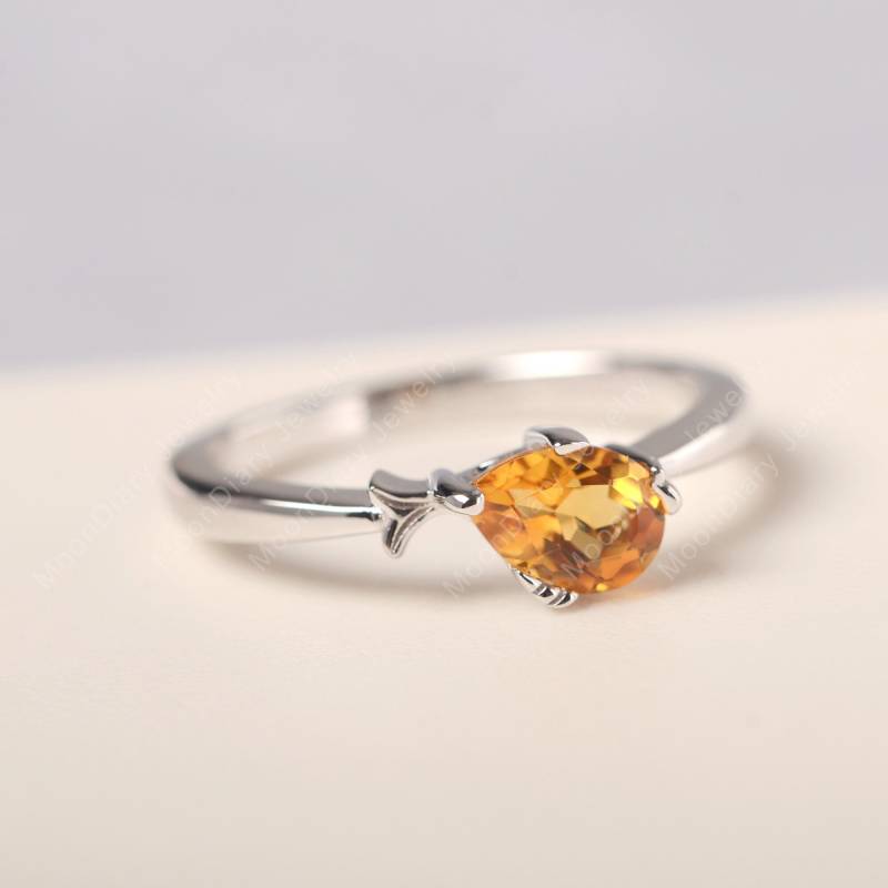 Gelber Edelstein Echter Citrin Brautring Wassertropfen Geformt Massiv Silber November Geburtsstein Fischring von MoonDiaryJewelry