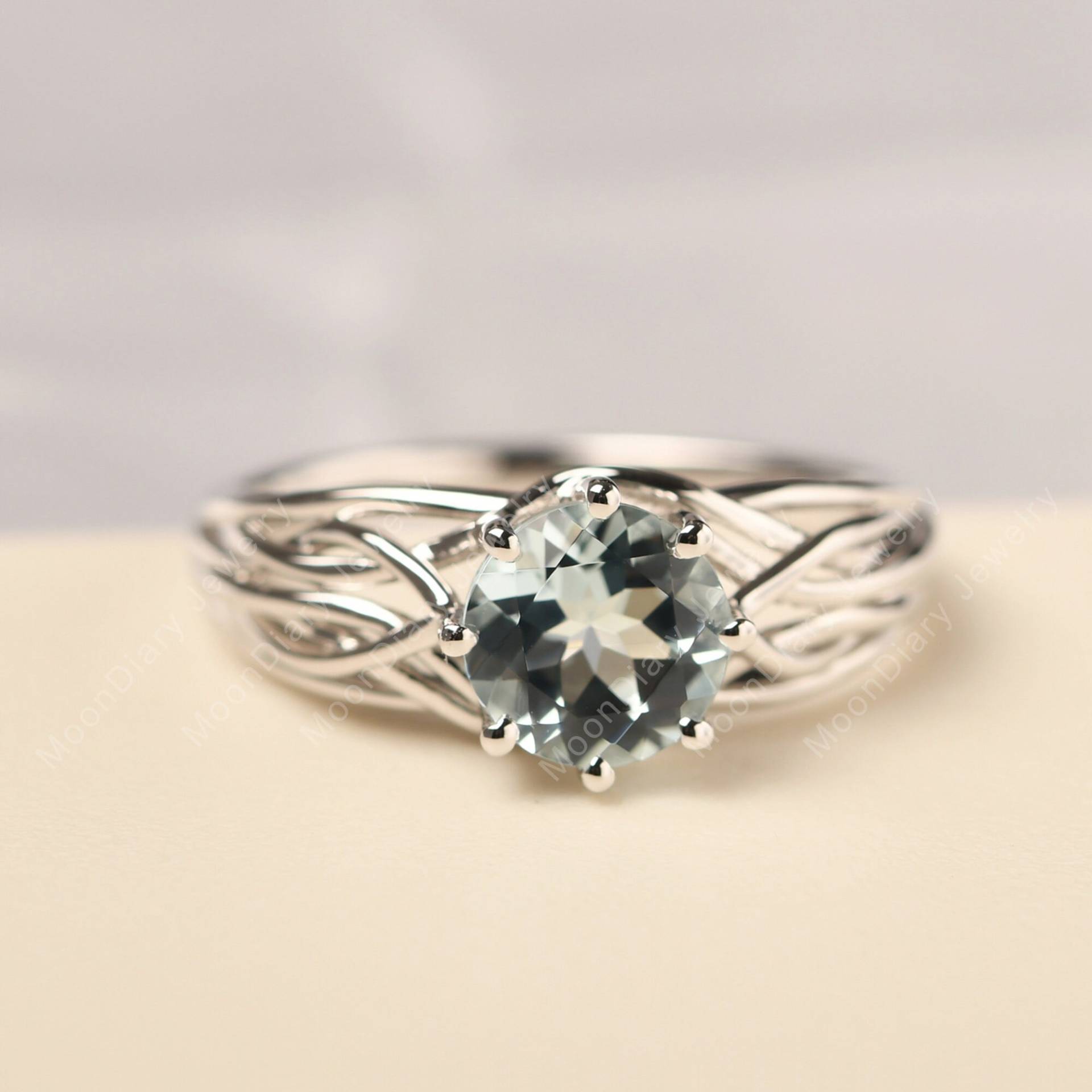 Natürlicher Aquamarin Jahrestag Ring März Geburtsstein Sterling Silber Freiform Nest von MoonDiaryJewelry