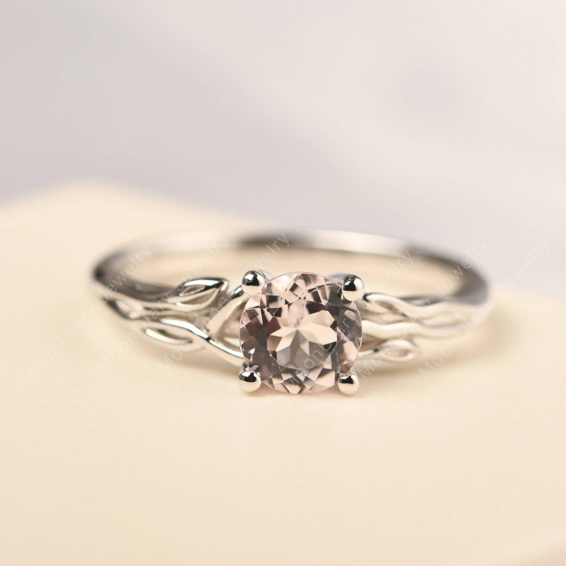 Rosa Morganit Ast Verlobungsring Rund Rosa Stein Zweig Ring von MoonDiaryJewelry