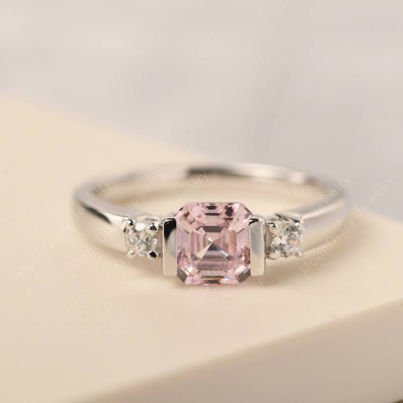 Rosa Zirkonia Ehering Asscher Schnitt Silber Simulierter Diamantring von MoonDiaryJewelry