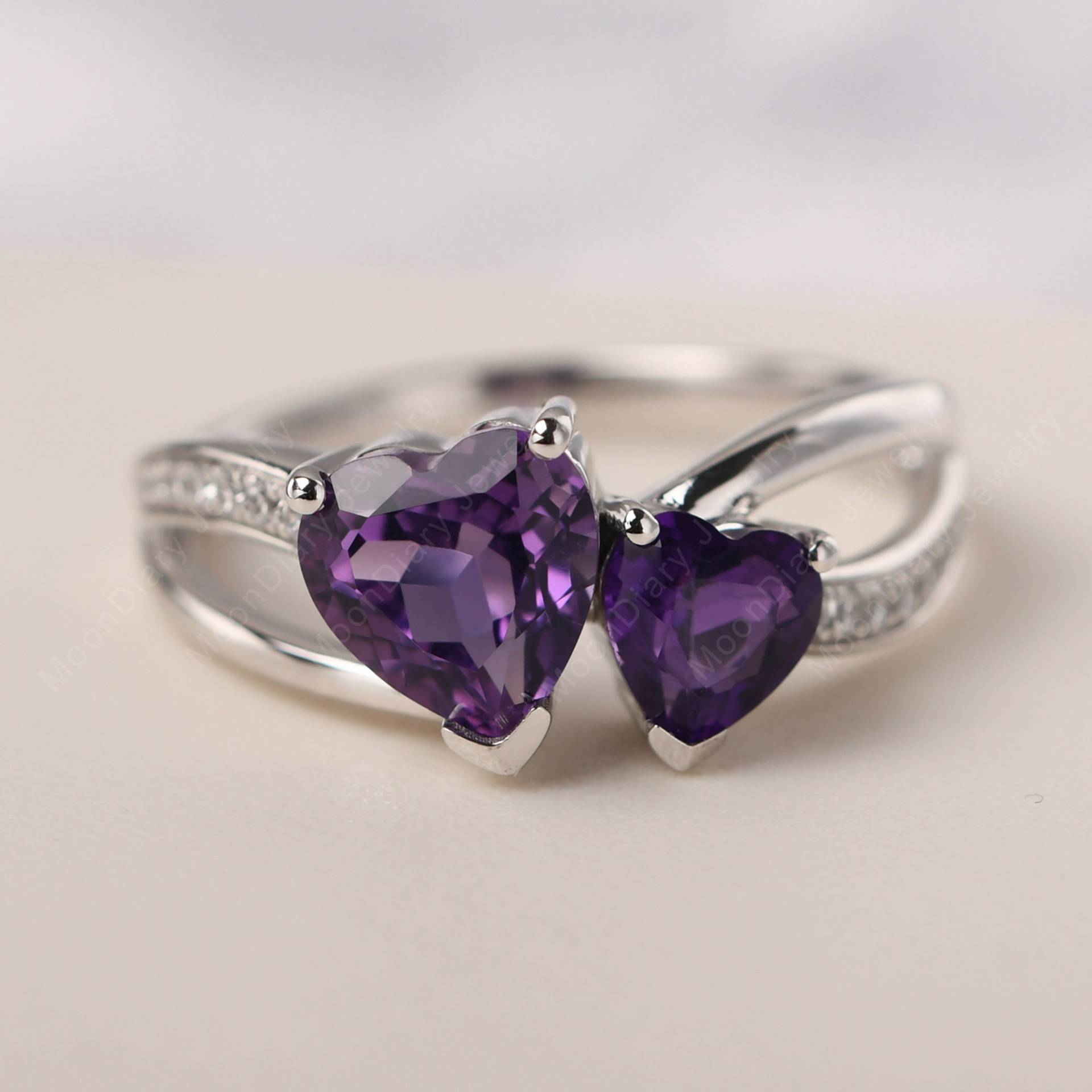 Vintage Double Heart Amethyst Verlobungsring Sterling Silber Februar Geburtsstein Mutterring von MoonDiaryJewelry