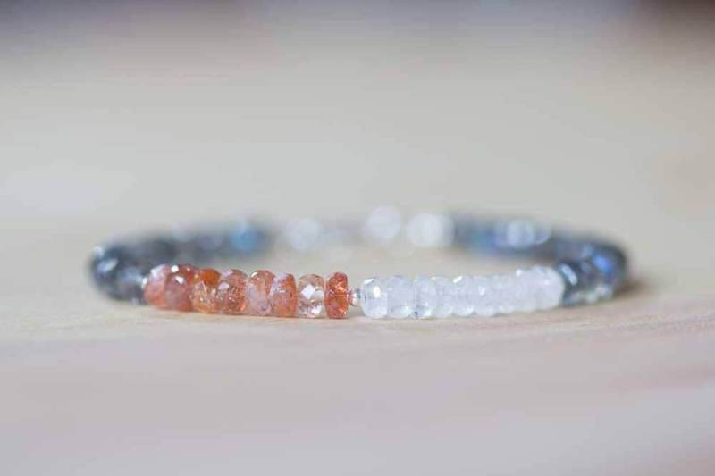Labradorit, Regenbogen Mondstein & Sonnenstein Armband, Labradorit Schmuck, Edelstein Stacking Sterling Silber Rosegold Filled von MoonLabJewelry