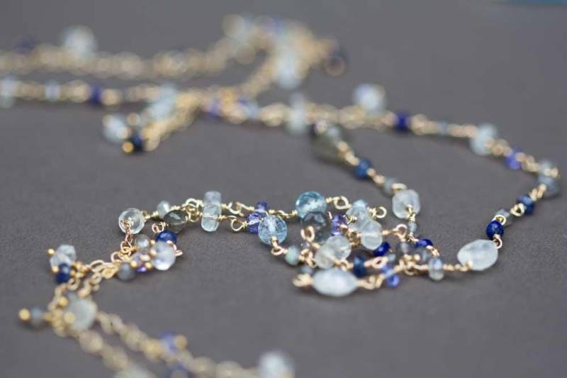 Multi Edelstein Wire Wrapped Halskette, Wählen Sie Ihre Eigenen Edelsteine, Benutzerdefinierte Lange Edelstein-Halskette, Sterling Silber Oder von MoonLabJewelry