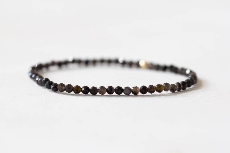 Obsidian Stretch Armband, Zierliche Perlen Schwarzer Edelstein Schmuck von MoonLabJewelry