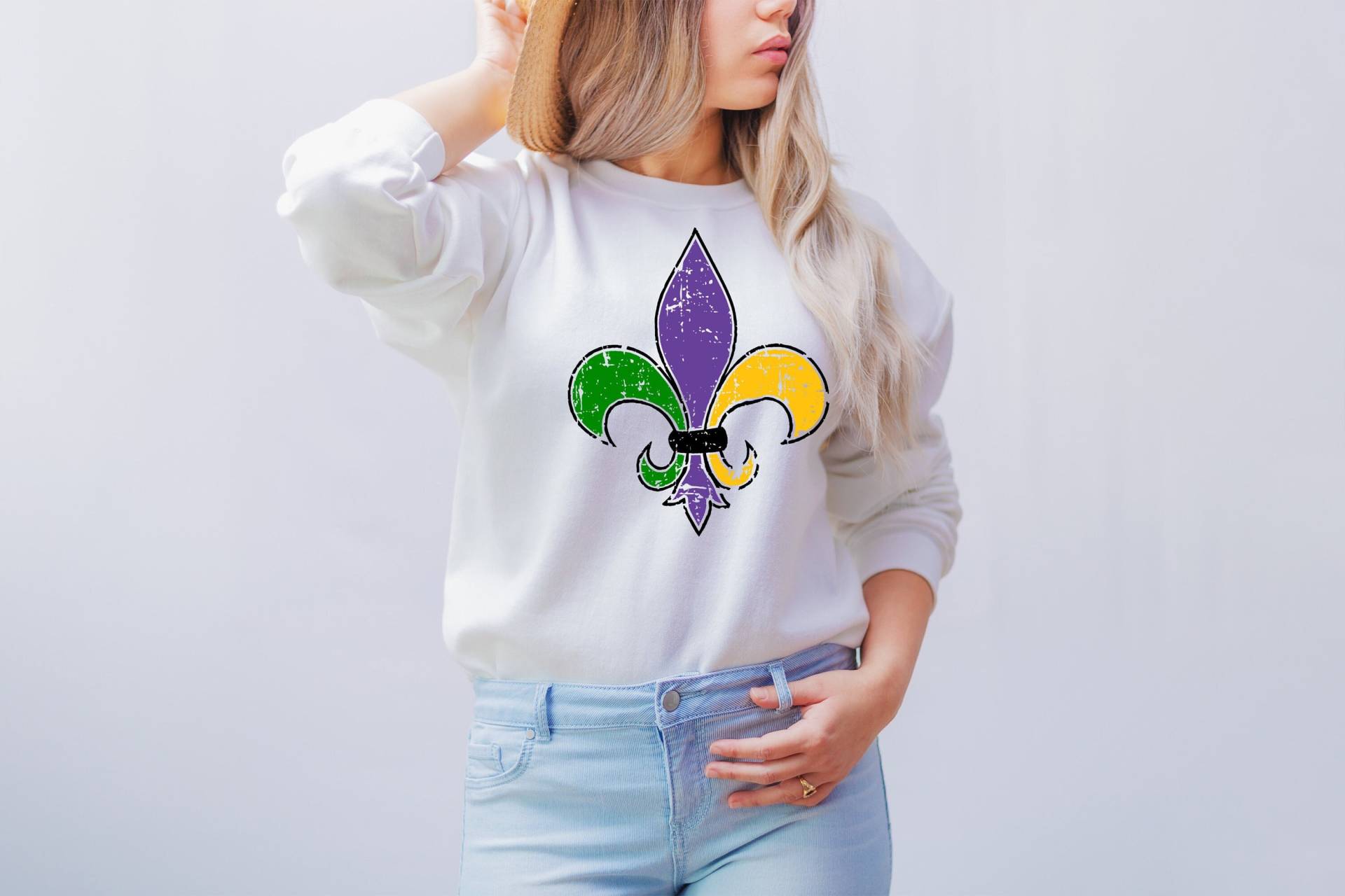 Fleur De Lis Hemd | Sweatshirts Für Frauen Fat Dienstag Karneval New Orleans Louisiana Langarm Crewneck Pullover Shirt Männer von MoonLightByEllen