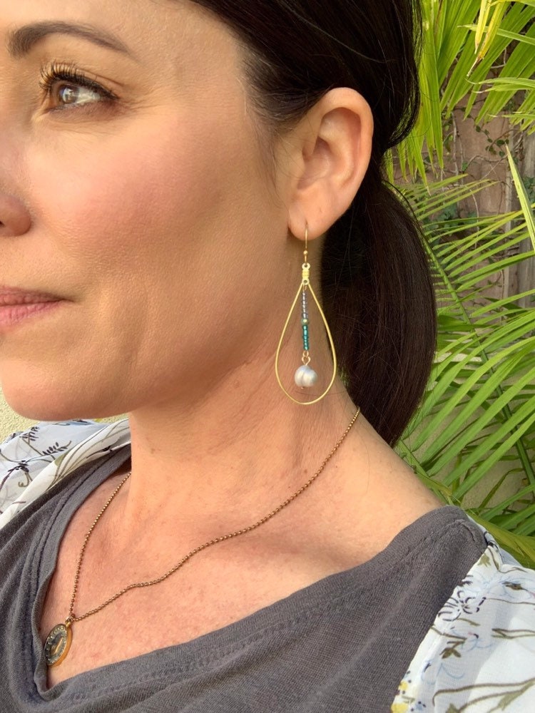 Perle Tropfen-Ohrringe Mit Türkis Blau Rocailles Perle Tropfen-Ohrringe Mit Türkis Blau Rocailles von MoonRisingArtJewelry