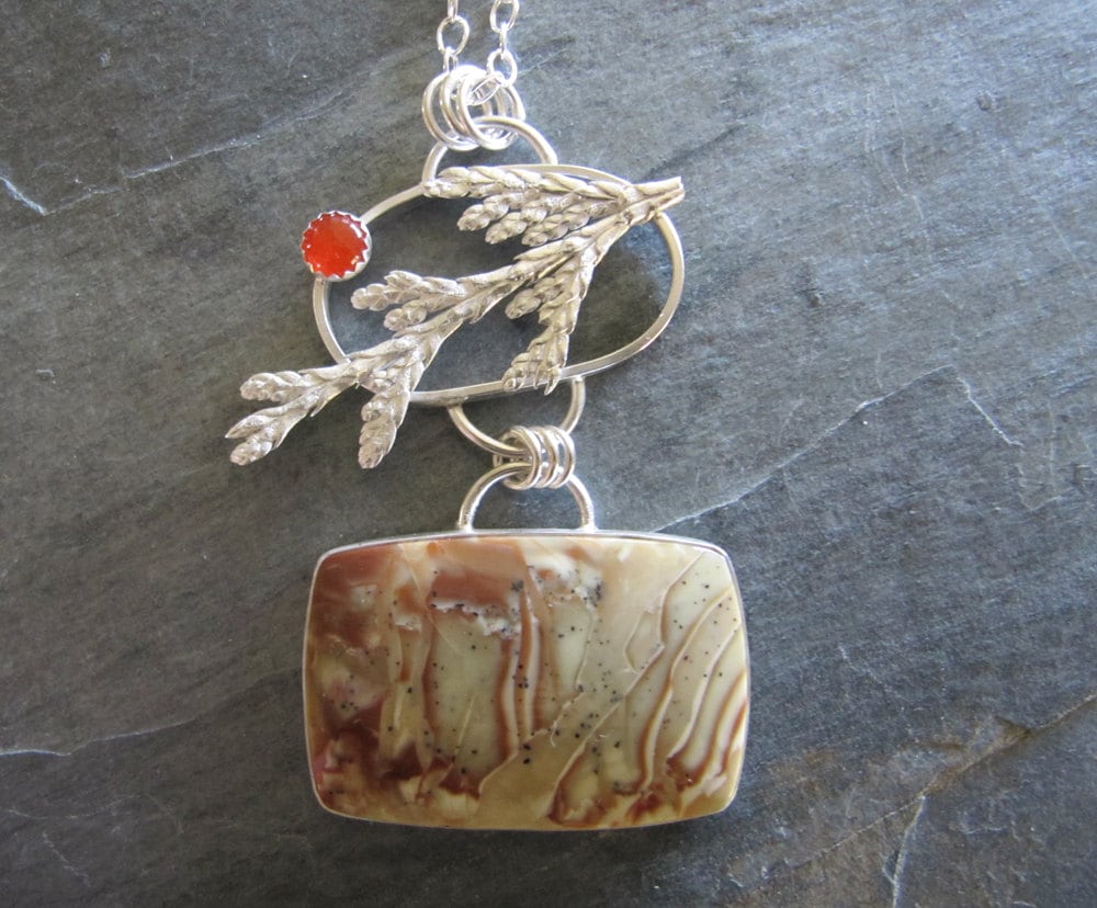 Halskette Aus Morrisonit Jaspis, Cedar Twig Und Karneol in Sterling Silber Halskette Aus Morrisonit Jaspis, Cedar Twig Und Karneol in Sterling Silber von MoonSilverStudio