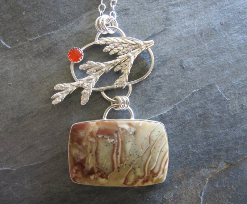 Halskette Aus Morrisonit Jaspis, Cedar Twig Und Karneol in Sterling Silber von MoonSilverStudio