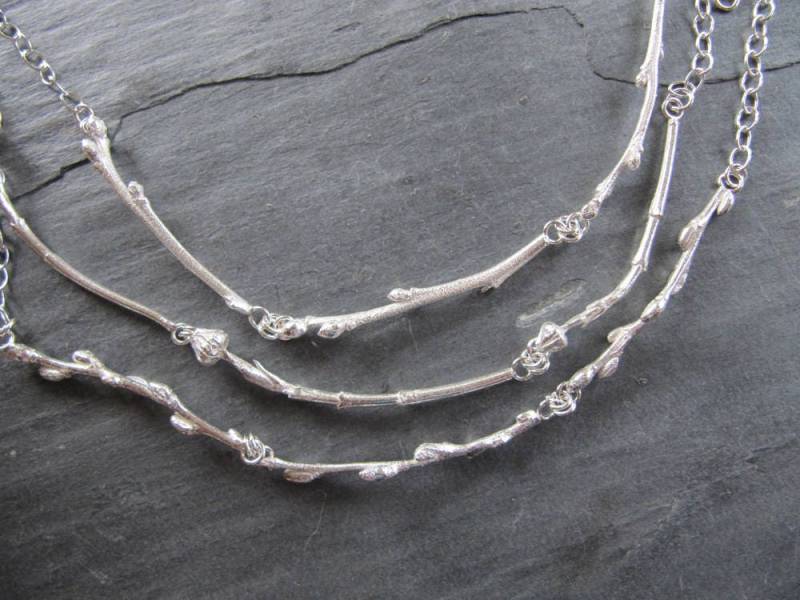 sterling Silber Guss Zweig Halsketten von MoonSilverStudio