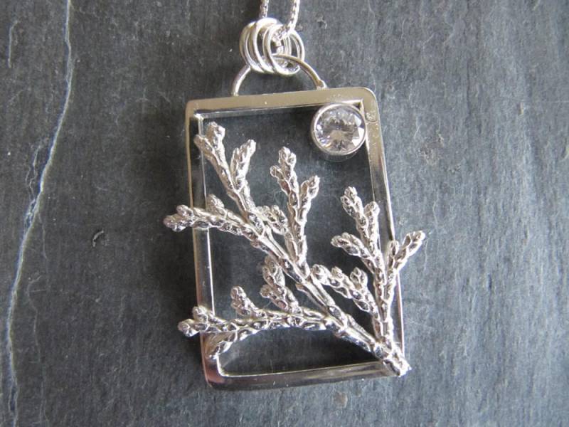 Zypressen Und Cz-Anhänger in Sterling Silber Gegossen von MoonSilverStudio