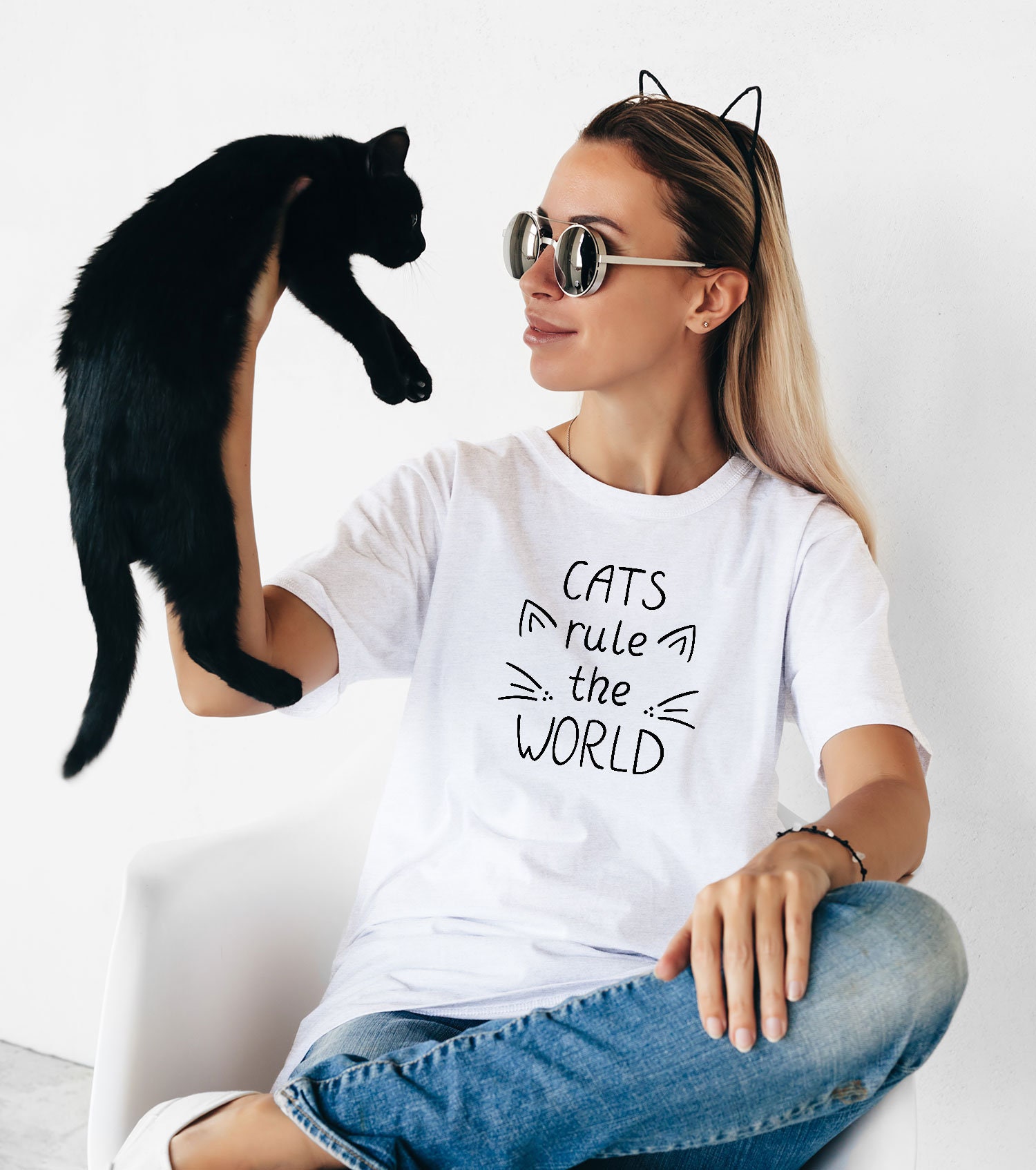 Katzen Regel Die Welt Tshirt Kleidung Baumwolle Süße Weiße Tshirt Katze Bekleidung Kätzchen Unisex Erwachsenen Frauen Shirt Pinterest Merch von MoonStyleStudio