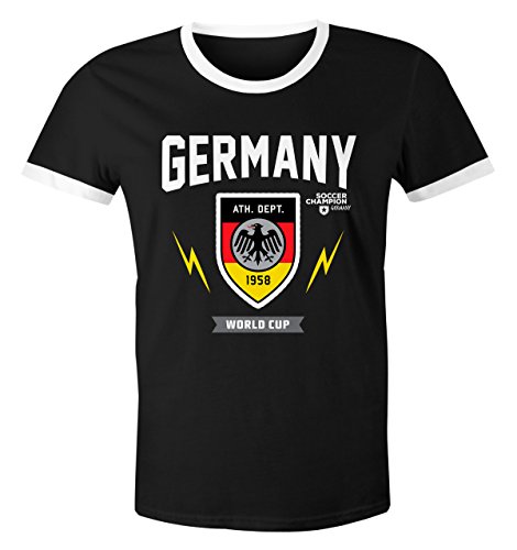 Herren WM-Shirt 2018 Deutschland Flagge Wappen Germany Retro Trikot-Look schwarz-weiß M von MoonWorks