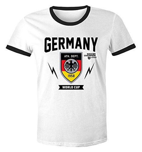 Herren WM-Shirt 2018 Deutschland Flagge Wappen Germany Retro Trikot-Look weiß-schwarz M von MoonWorks