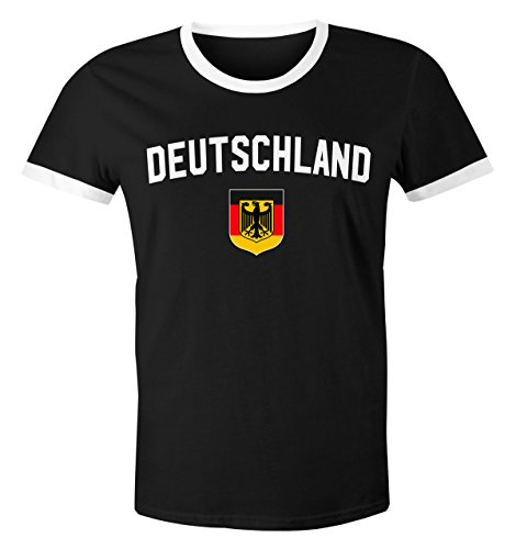 Klassisches Herren WM-Shirt Deutschland Flagge Retro Trikot-Look Fan-Shirt schwarz-weiß L von MoonWorks