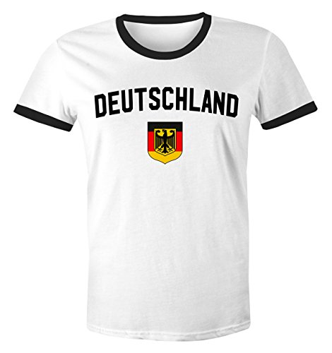 Klassisches Herren WM-Shirt Deutschland Flagge Retro Trikot-Look Fan-Shirt weiß-schwarz L von MoonWorks
