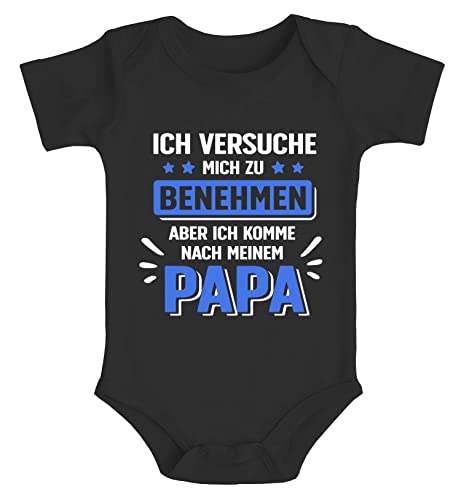 MoonWorks® Baby Body Bedruckt mit Spruch Ich versuche Mich zu benehmen witzige Sprüche Bio-Baumwolle Jungen & Mädchen Jungen schwarz 3-6 Monate von MoonWorks