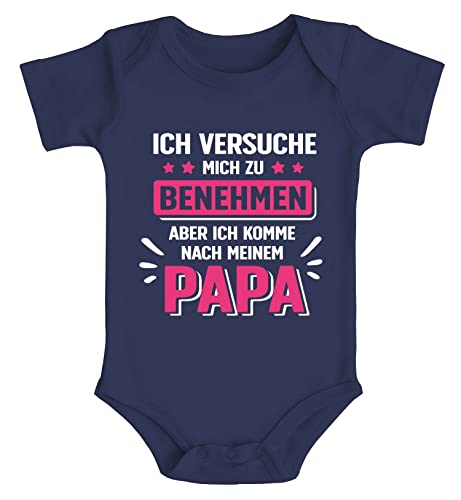 MoonWorks® Baby Body Bedruckt mit Spruch Ich versuche Mich zu benehmen witzige Sprüche Bio-Baumwolle Jungen & Mädchen Mädchen Navy 3-6 Monate von MoonWorks