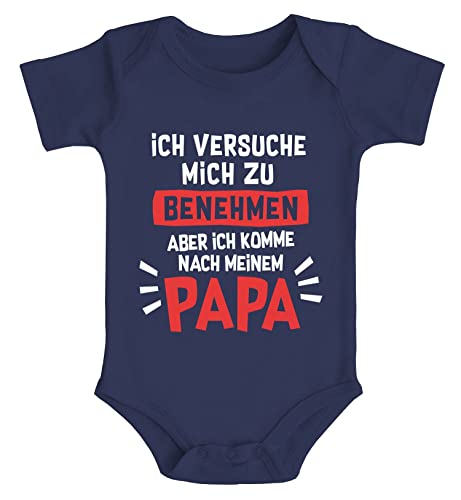 MoonWorks® Baby Body Bedruckt mit lustigem Papa -Spuch Ich versuche Mich zu benehmen Bio-Baumwolle Jungen & Mädchen Navy 0-3 Monate von MoonWorks