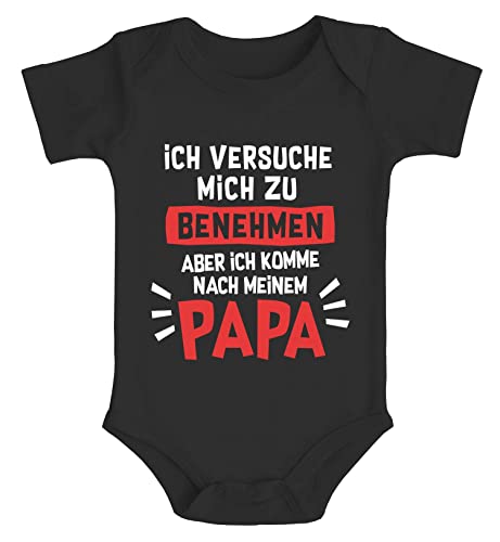 MoonWorks® Baby Body Bedruckt mit lustigem Papa -Spuch Ich versuche Mich zu benehmen Bio-Baumwolle Jungen & Mädchen schwarz 3-6 Monate von MoonWorks